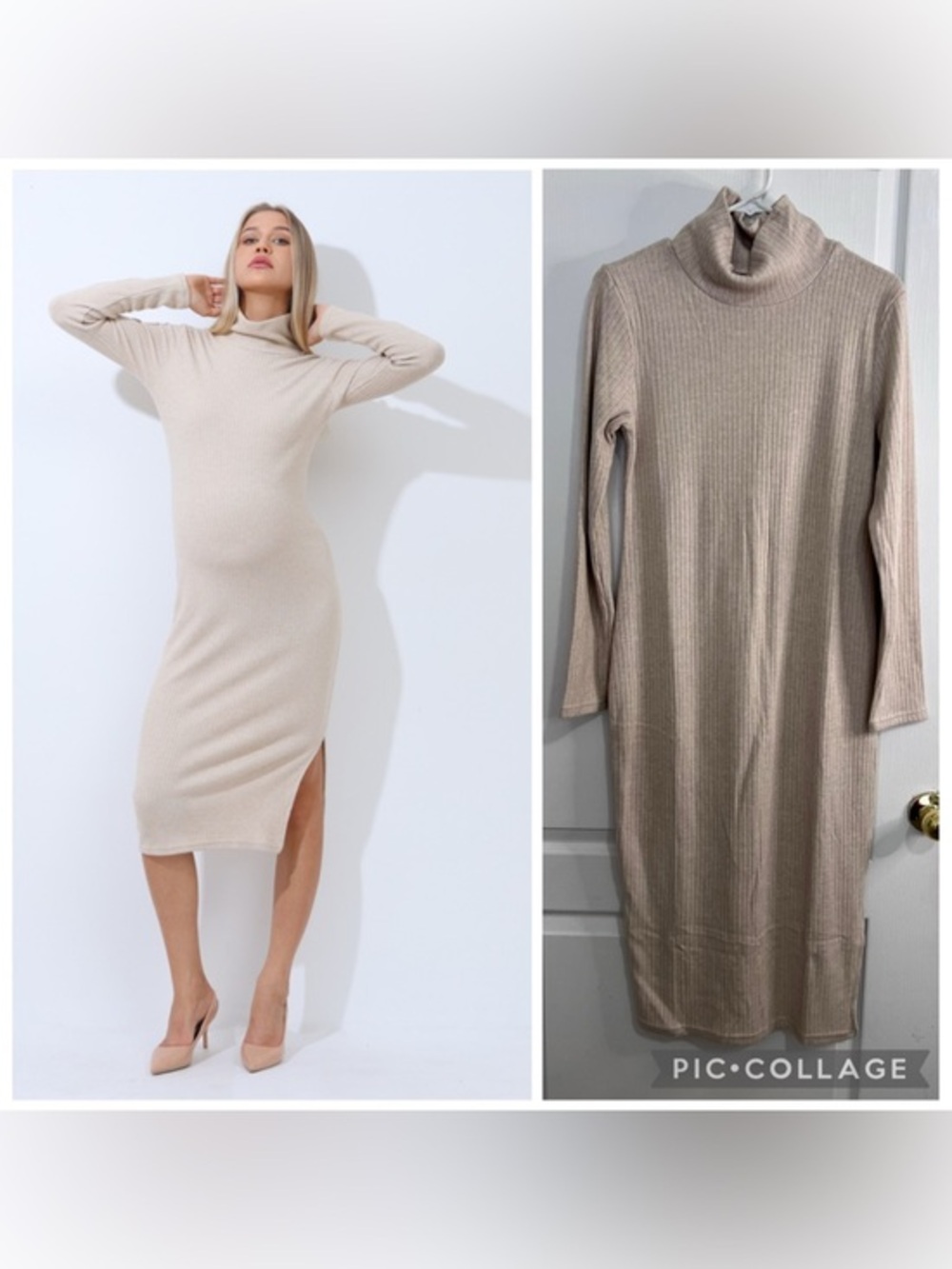 Alina Mae maternity Ribbed Turtleneck bodycon Midi Dress size L